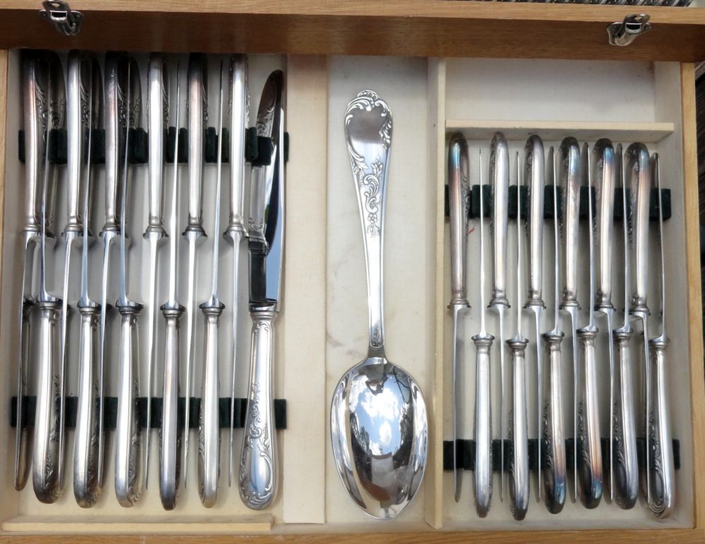Louis XV Frionnet Knives, Serving Spoon in chest drawer